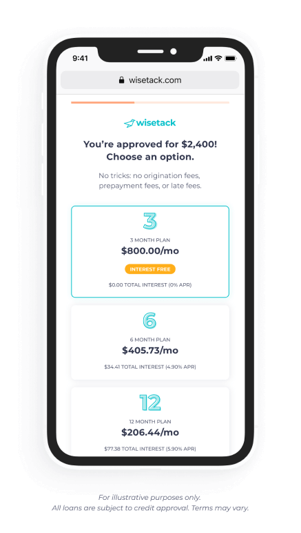 choose financing option on wisestack on mobile